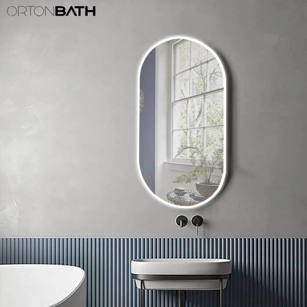 Ortonbath Vertical Oval Front Lit LED Bathroom Vanity Mirror, 3 Colors Light Dimmable, Makeup Mirror with Anti-Fog Touch Switch