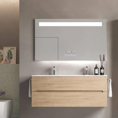 Espejo LED de baño con marco desempañador ambiental con interruptor táctil inteligente de alta calidad