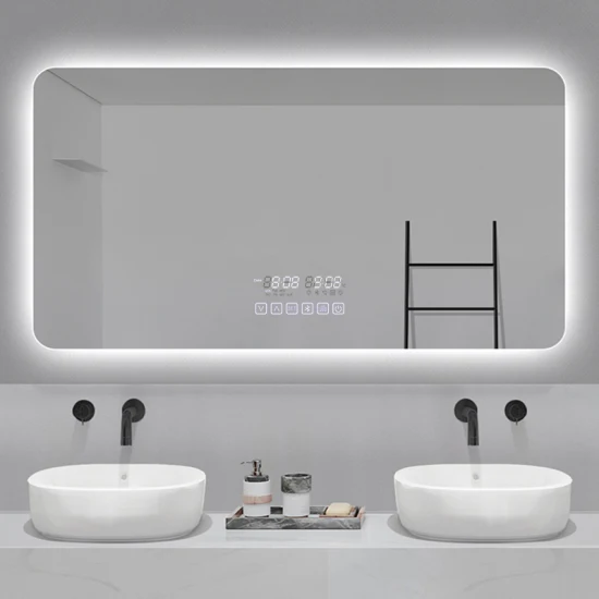 Espejo LED inteligente de baño ajustable con desempañador iluminado personalizado