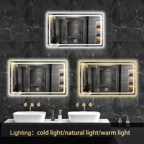 Venta al por mayor de fábrica tamaño personalizado ovalado redondo salón espejo luz espejo de tocador antivaho muebles de baño rectangular decoración del hogar LED espejos inteligentes