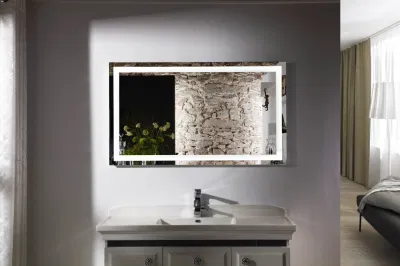 Espejo LED rectangular Digital táctil Bluetooth para baño montado en la pared para decoración del hogar con atenuación y antivaho