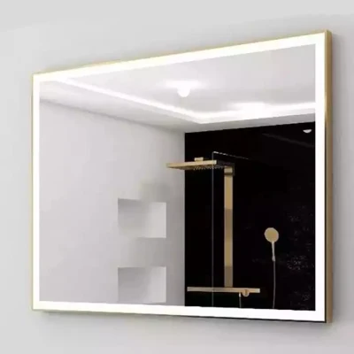 Espejo de baño LED rectangular con marco de metal de alta calidad para decoración de pared de salón