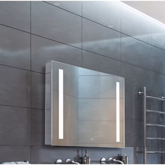 Mueble de baño de PVC con espejo LED y armario lateral, tocador de baño montado en la pared, diseño a buen precio, superventas
